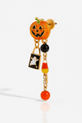 Earrings Halloween Pumpkin Resin Drop with Rhinestone Charms