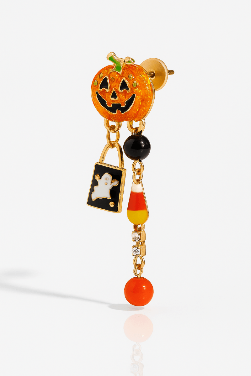 Earrings Halloween Pumpkin Resin Drop with Rhinestone Charms