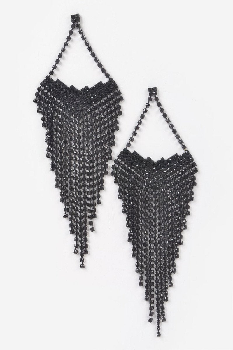 Earrings long rhinestone fringe formal vintage-inspired style