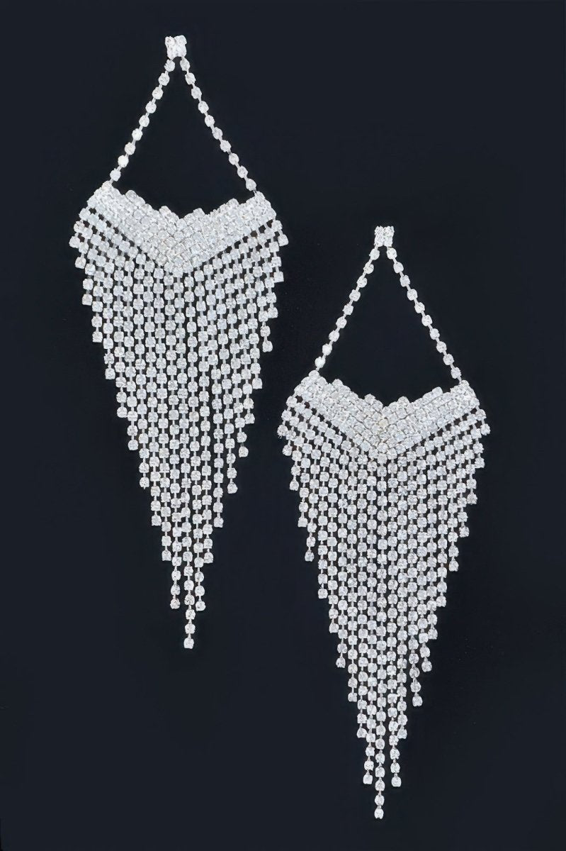 Earrings long rhinestone fringe formal vintage-inspired style