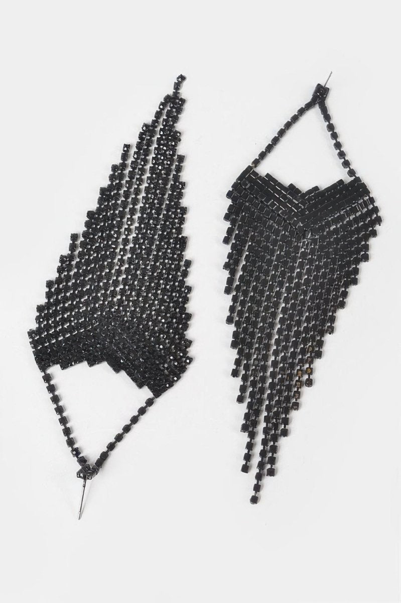 Earrings long rhinestone fringe formal vintage-inspired style