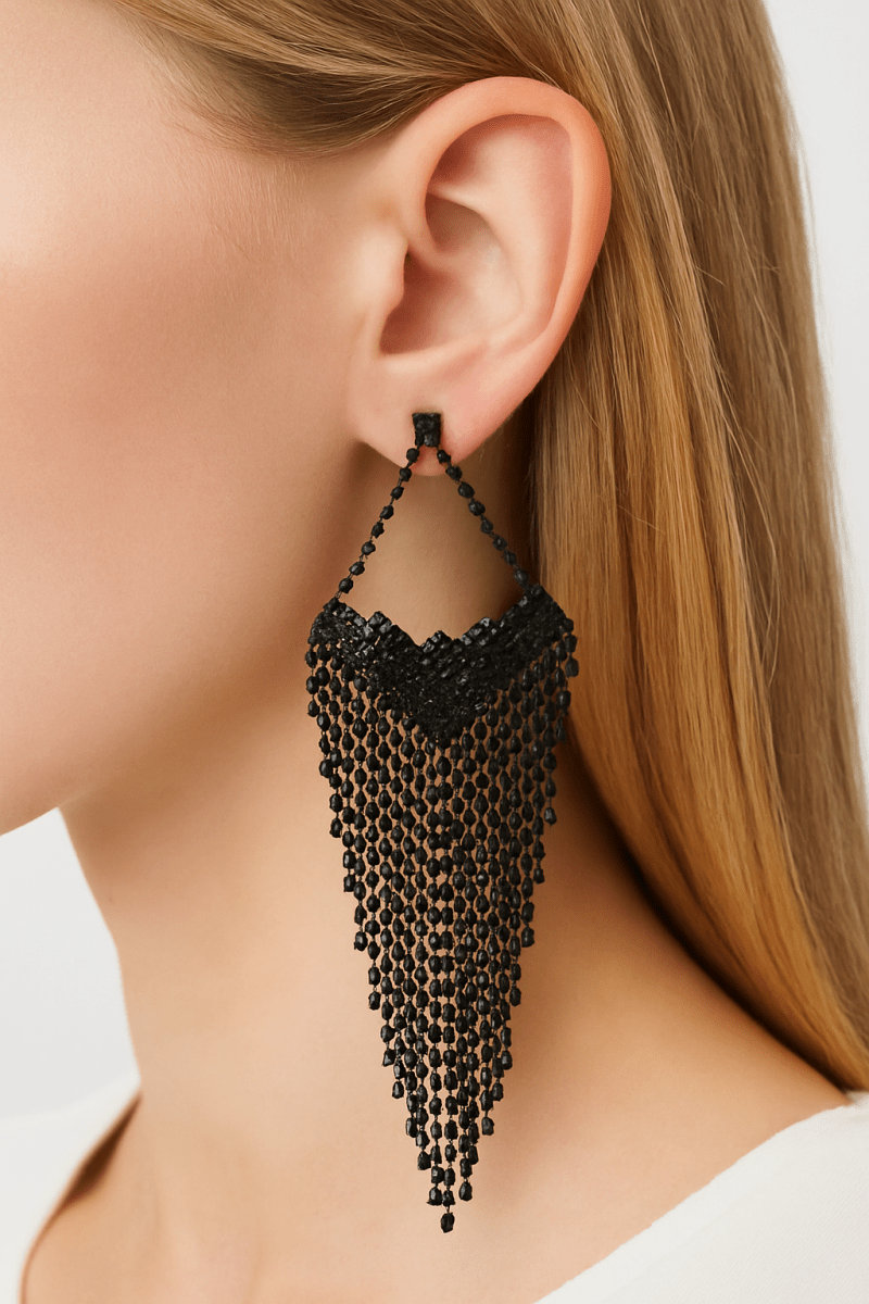 Earrings long rhinestone fringe formal vintage-inspired style