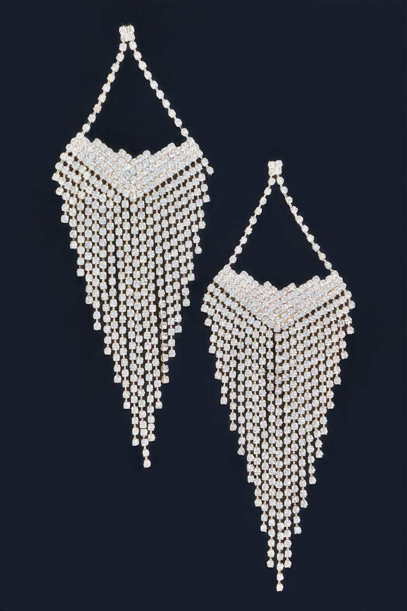Earrings long rhinestone fringe formal vintage-inspired style