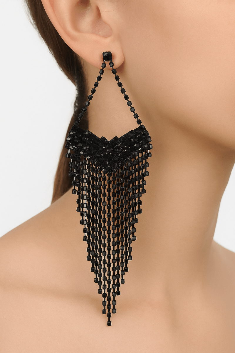 Earrings long rhinestone fringe formal vintage-inspired style