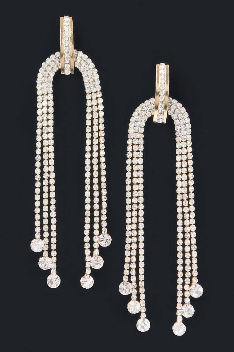 Earrings long rhinestone fringe polished for evening events