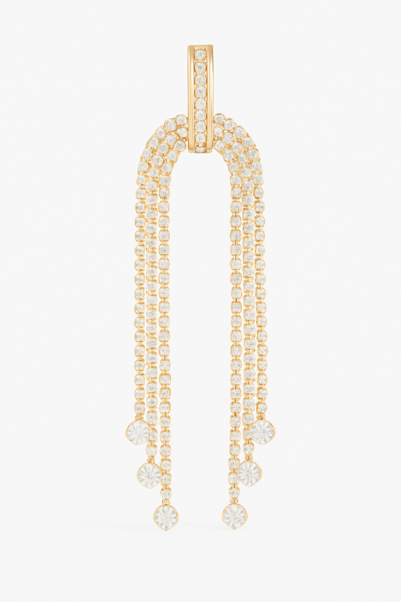 Earrings long rhinestone fringe polished for evening events