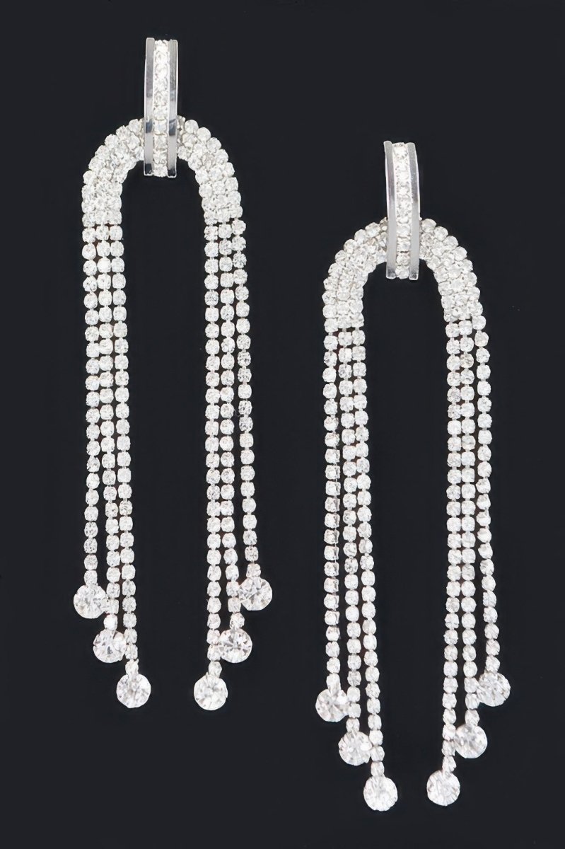 Earrings long rhinestone fringe polished for evening events