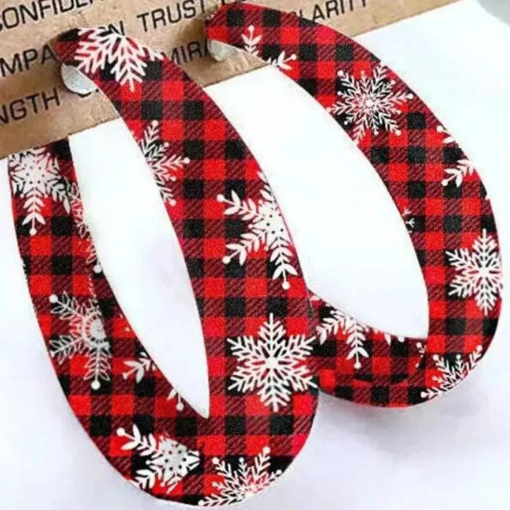 Earrings Plaid Red PU Leather Fall Hoop Statement Pair