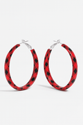 Earrings Plaid Red PU Leather Fall Hoop Statement Pair