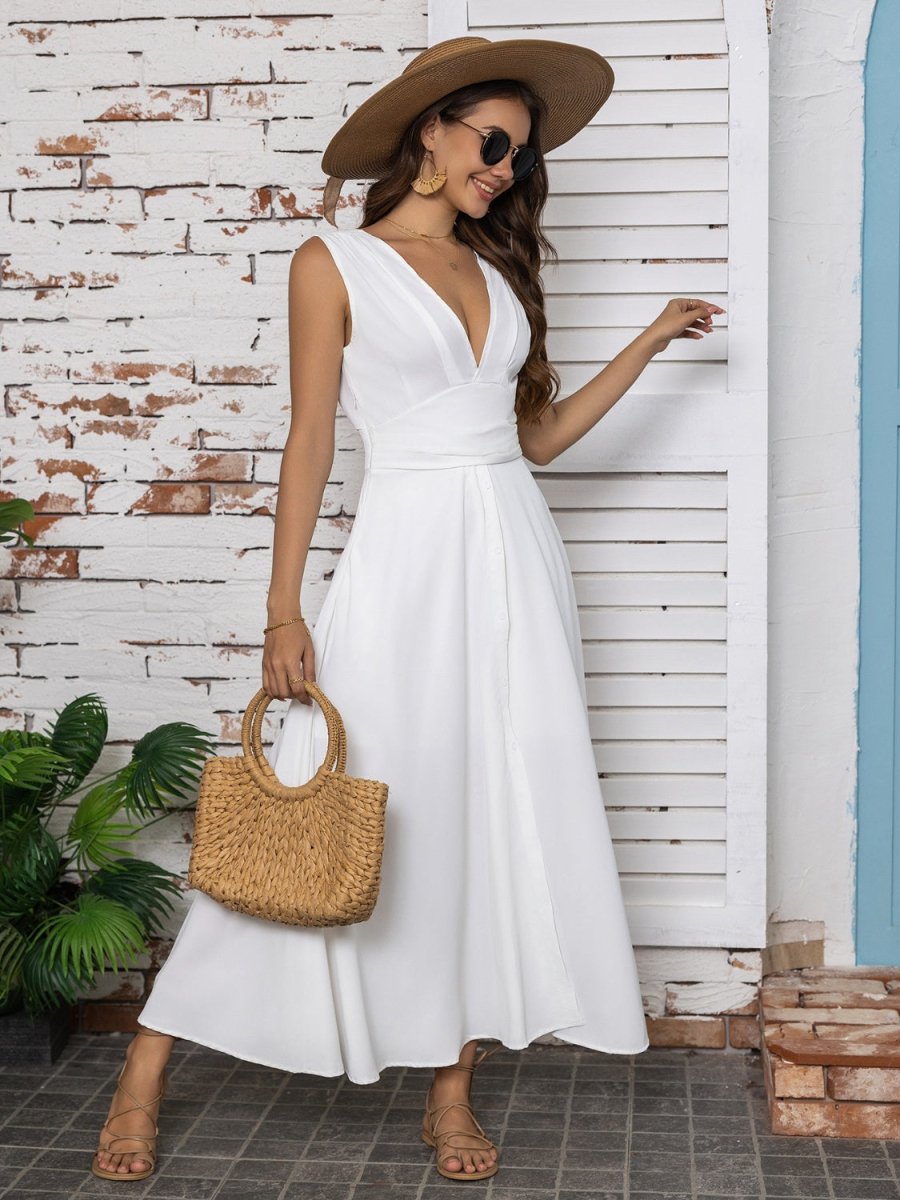 Midi Dress Full Size Slit V-Neck Sleeveless