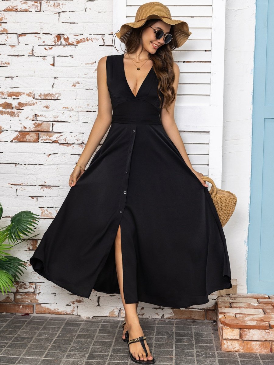 Midi Dress Full Size Slit V-Neck Sleeveless