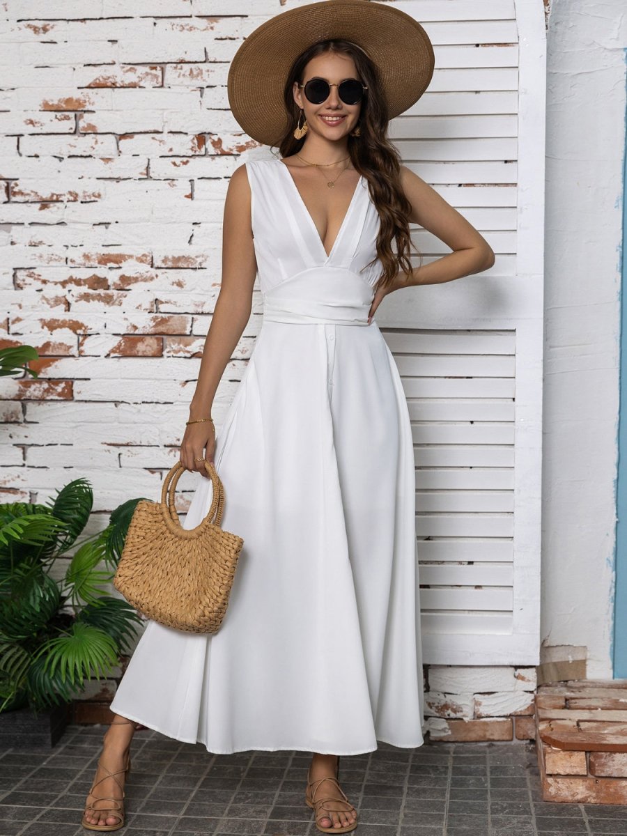 Midi Dress Full Size Slit V-Neck Sleeveless