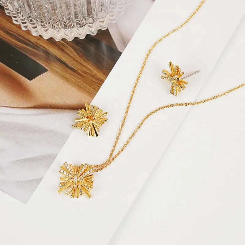 Necklace Gold-Plated Zircon Jewelry Set and Earrings