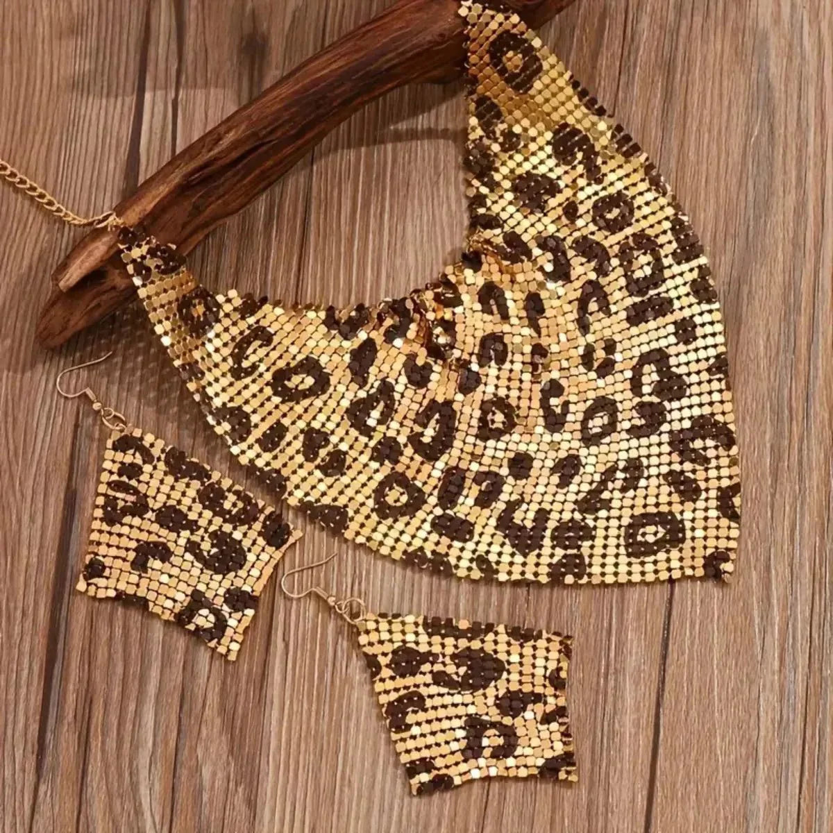 Necklace Jewelry Set Leopard Print Gold Plated Statement Earrings