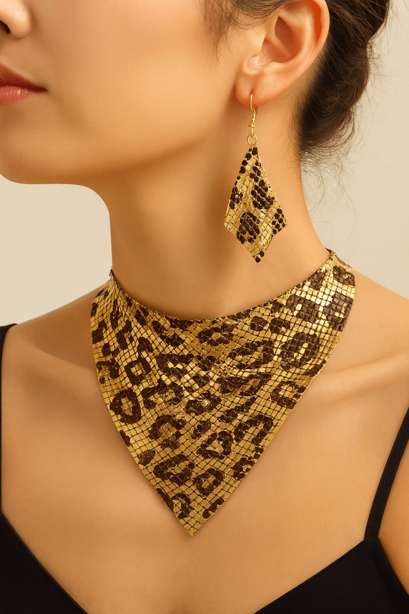 Necklace Jewelry Set Leopard Print Gold Plated Statement Earrings