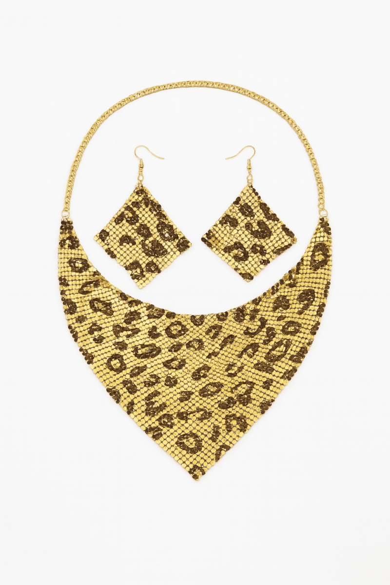 Necklace Jewelry Set Leopard Print Gold Plated Statement Earrings