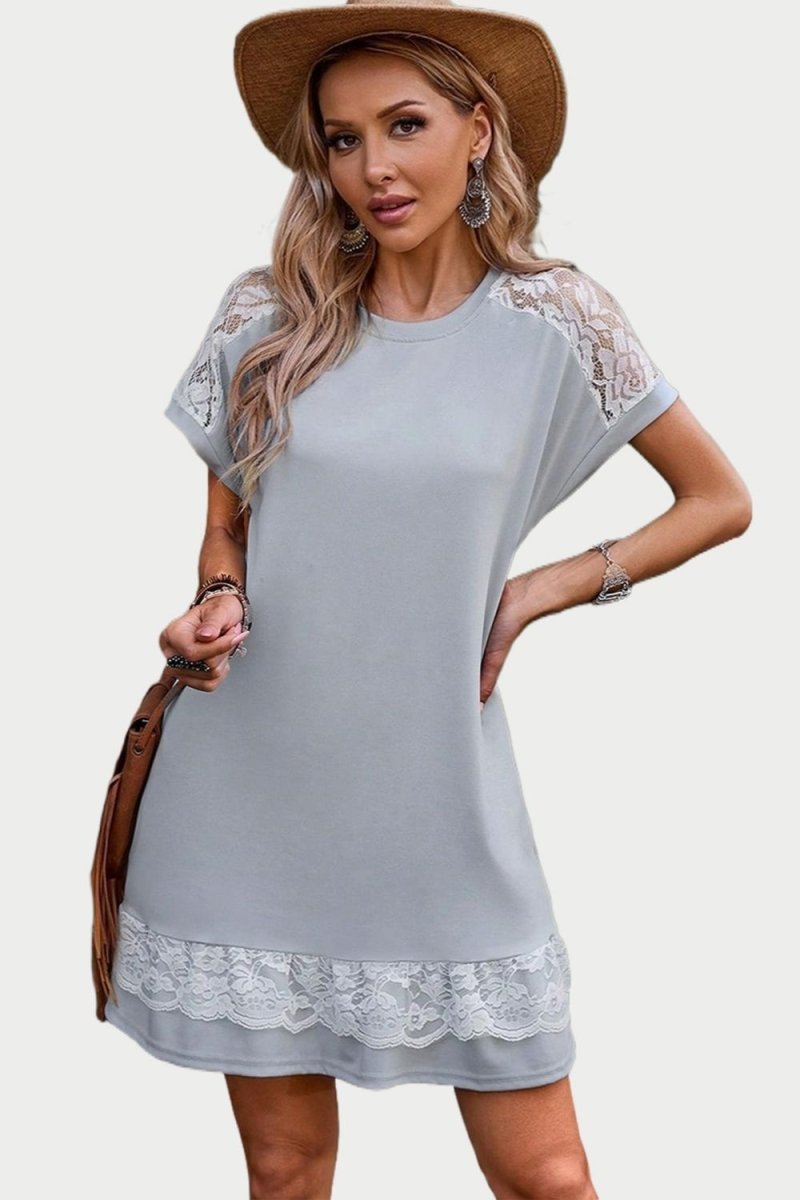 Dress Lace Detail Round Neck Short Sleeve