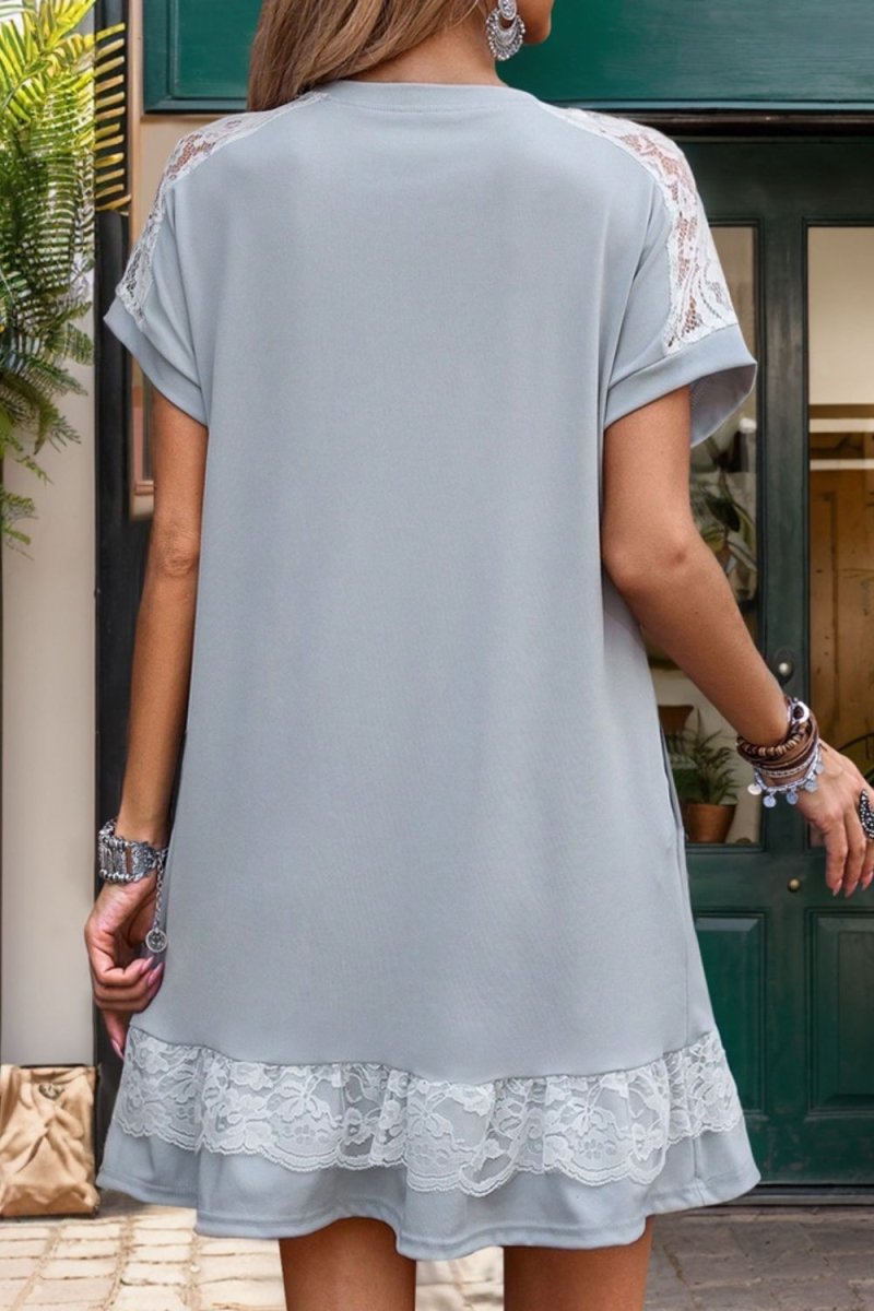 Dress Lace Detail Round Neck Short Sleeve