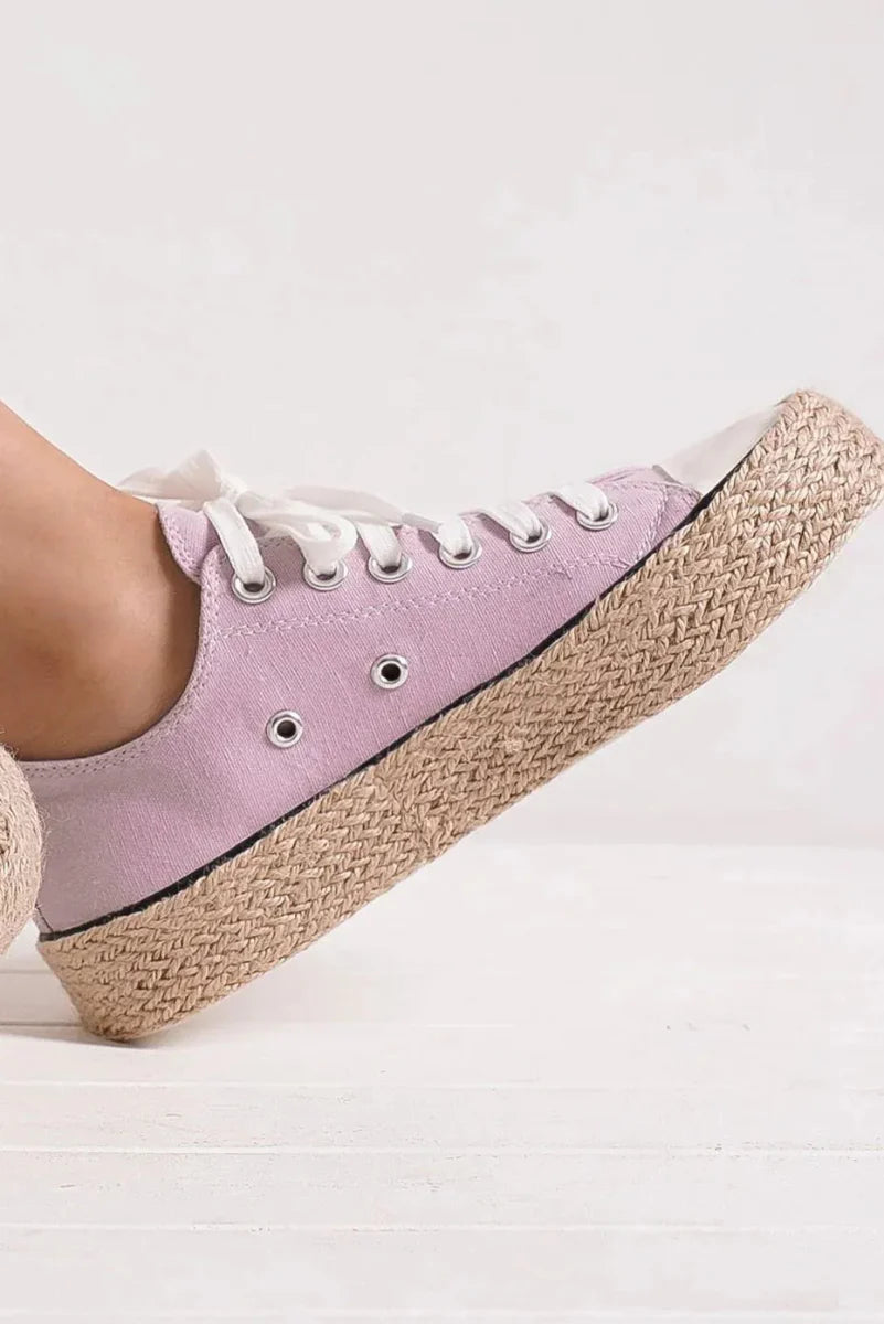 Sneakers Lace Up Espadrille Sole – Canvas Flat Jute Style