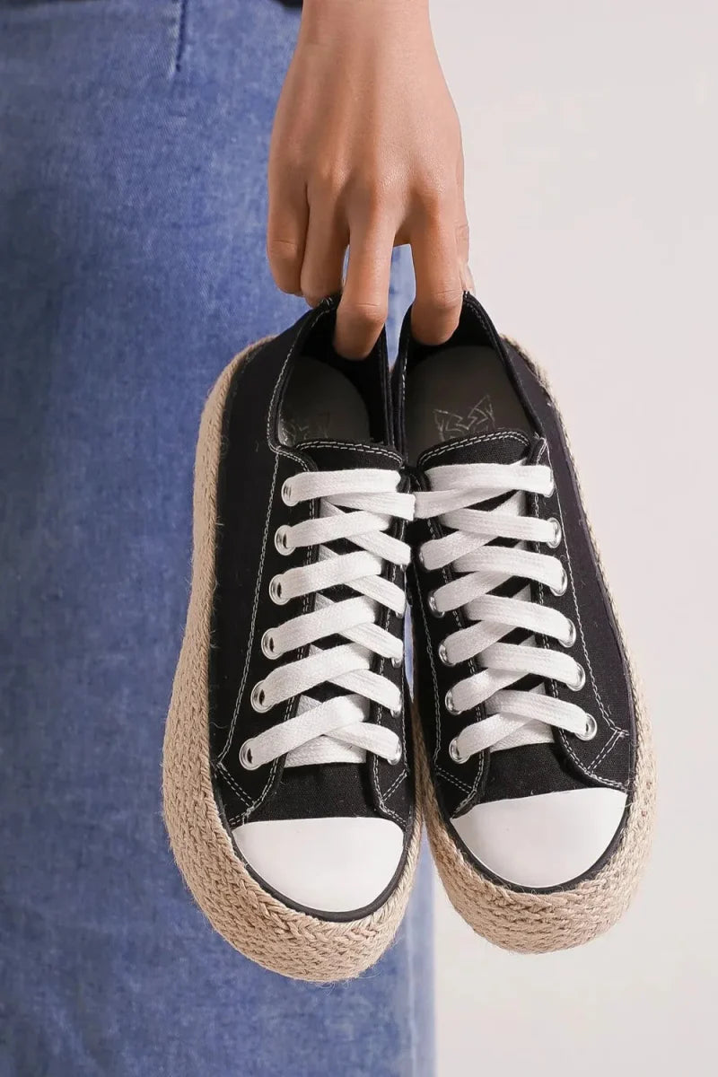 Sneakers Lace Up Woven Espadrille Sole for Everyday Style