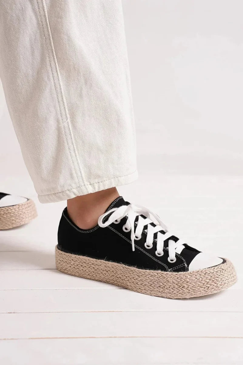 Sneakers Lace Up Woven Espadrille Sole for Everyday Style