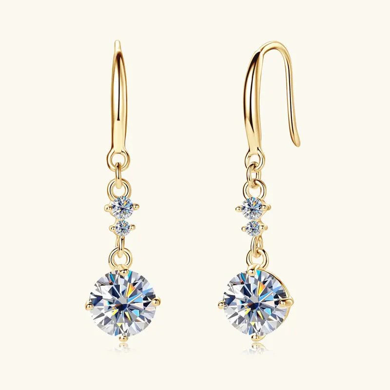 Earrings Moissanite in Gold-Plated Sterling Silver, 2 Carats