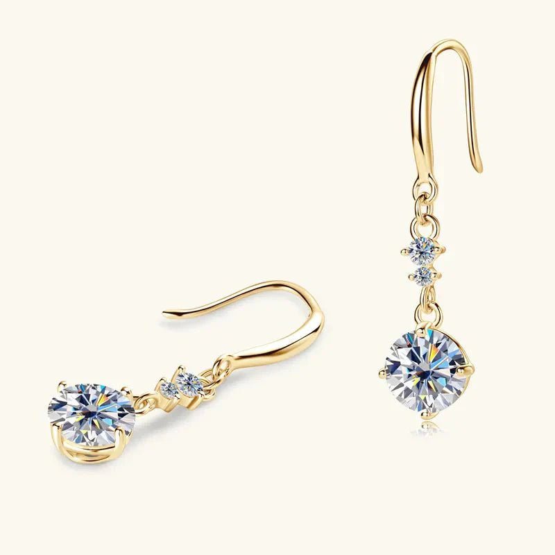 Earrings Moissanite in Gold-Plated Sterling Silver, 2 Carats