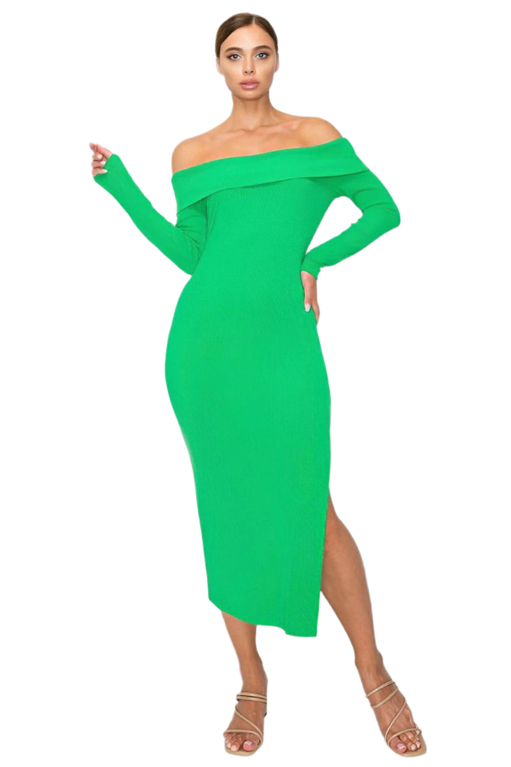 Midi Dress Off-shoulder Rib