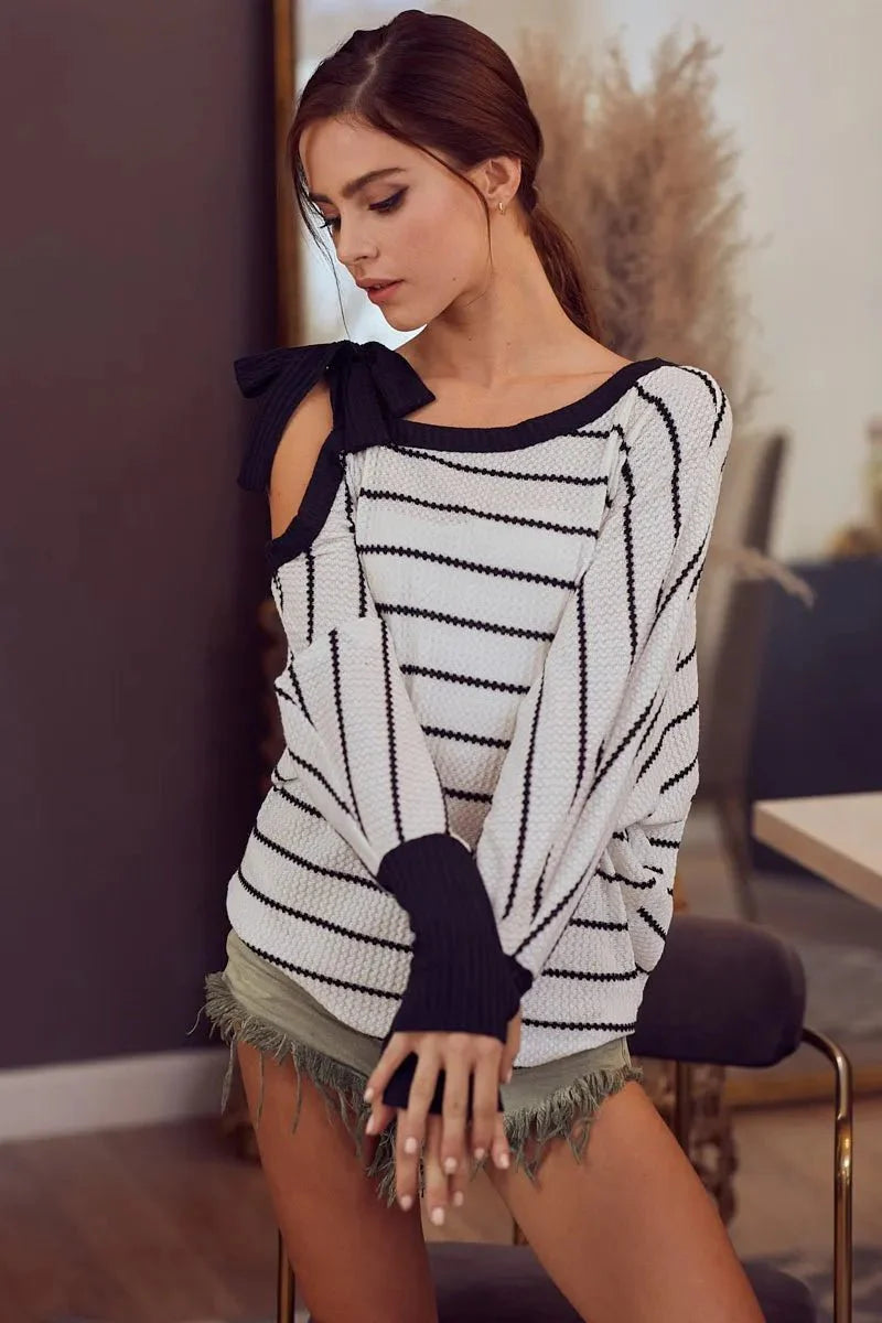 Top One-Shoulder Waffle Textured Ribbon for Everyday Style