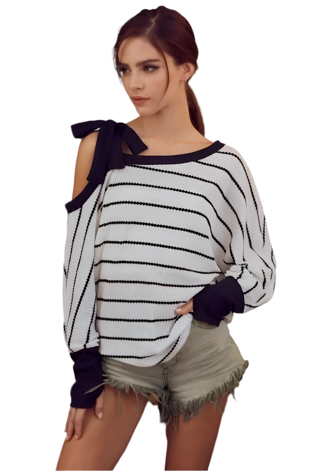 Top One-Shoulder Waffle Textured Ribbon for Everyday Style