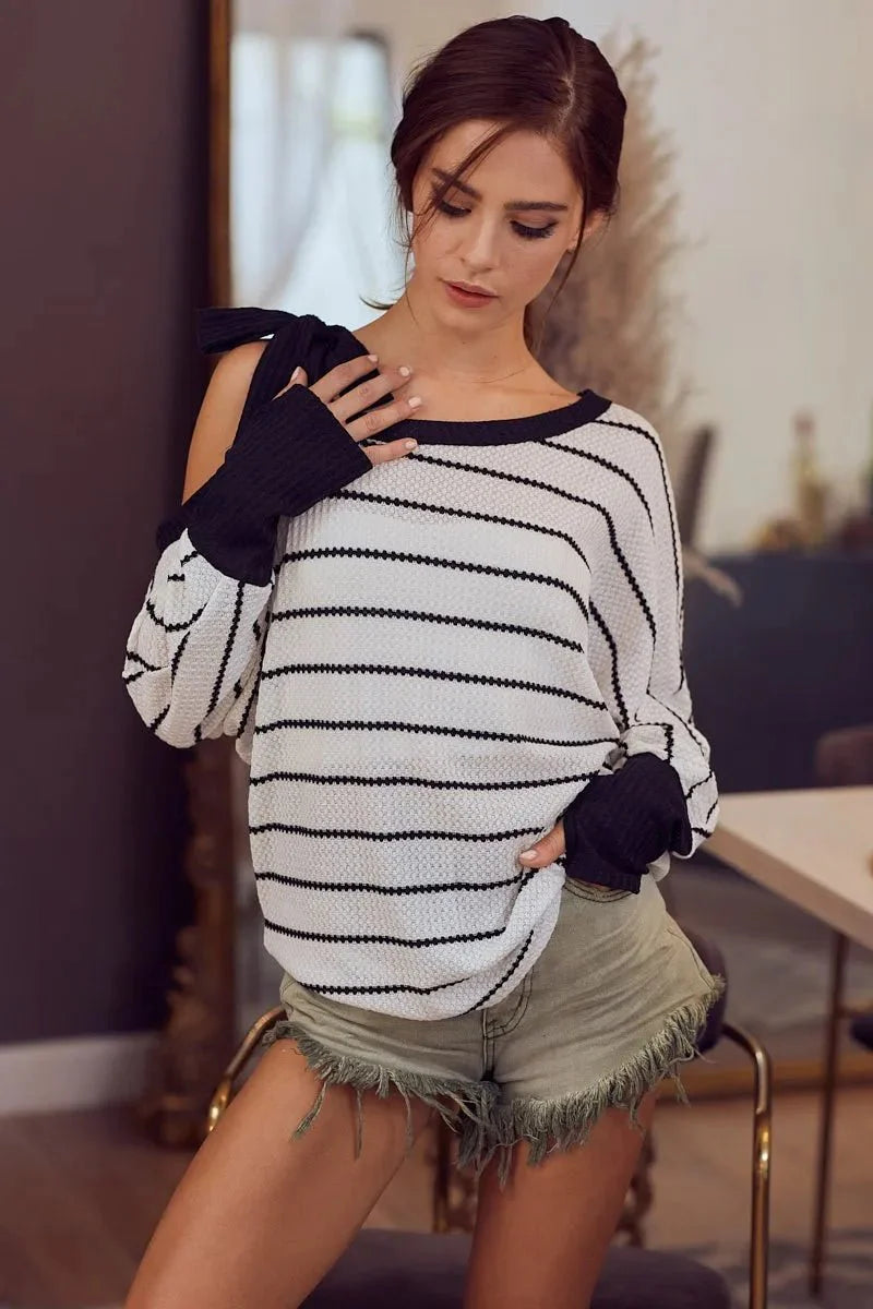 Top One-Shoulder Waffle Textured Ribbon for Everyday Style