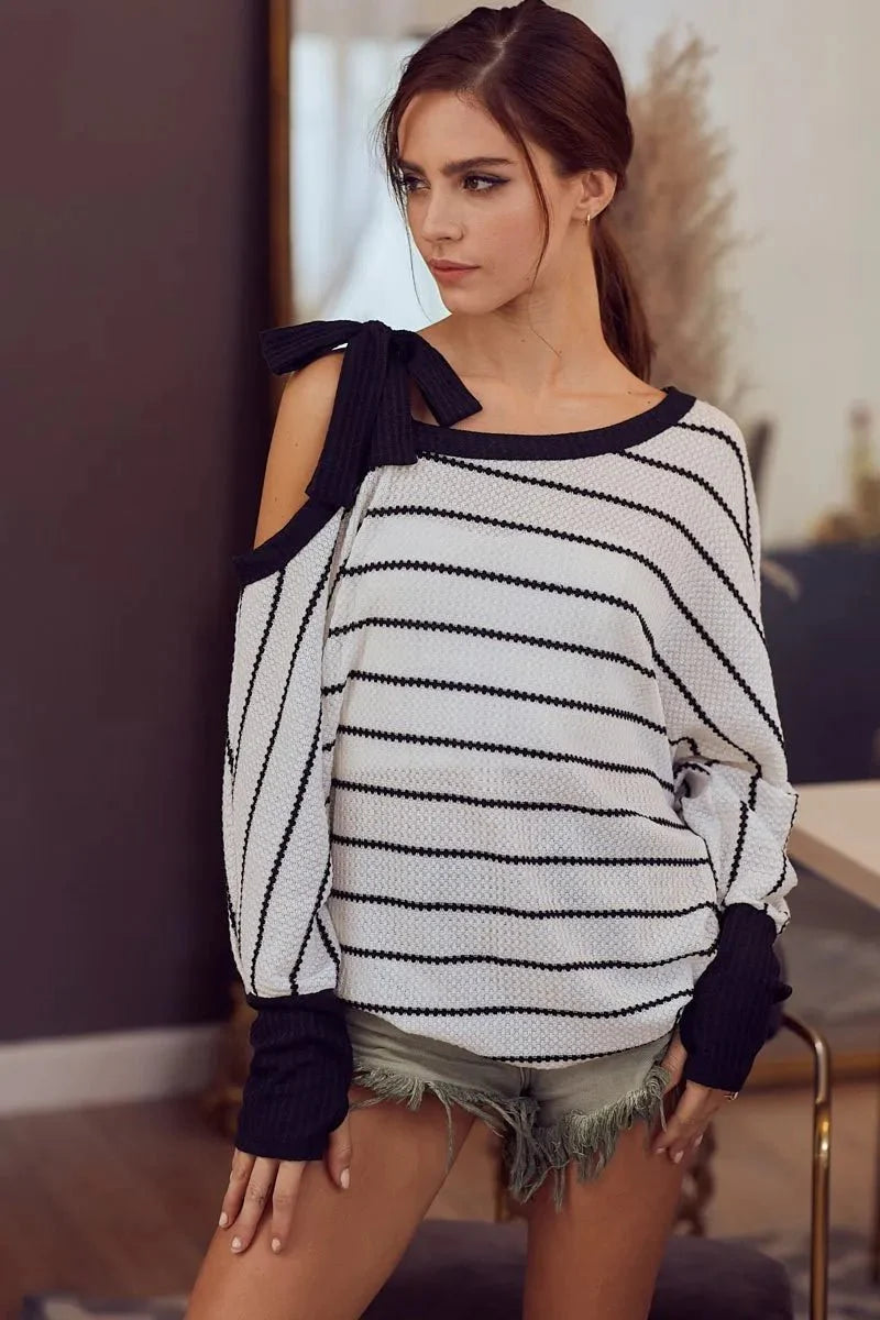 Top One-Shoulder Waffle Textured Ribbon for Everyday Style