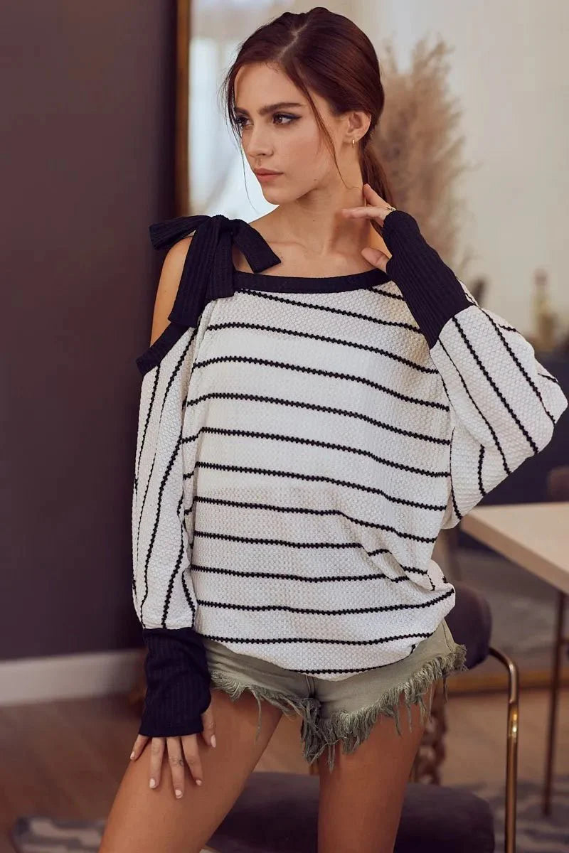 Top One-Shoulder Waffle Textured Ribbon for Everyday Style