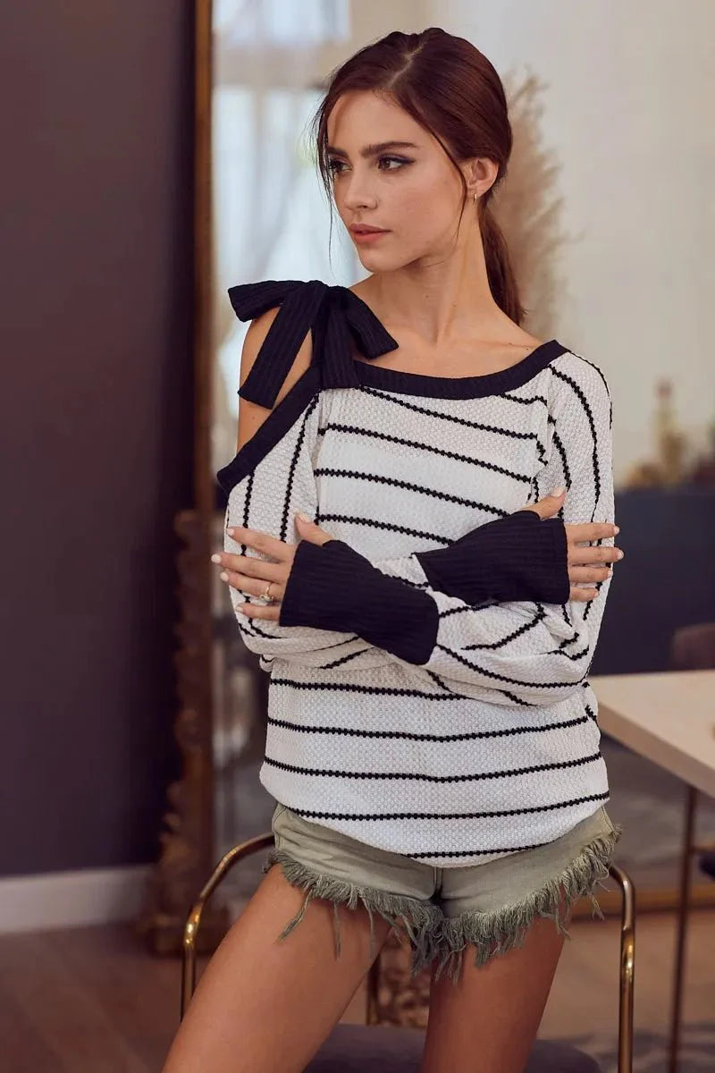 Top One-Shoulder Waffle Textured Ribbon for Everyday Style