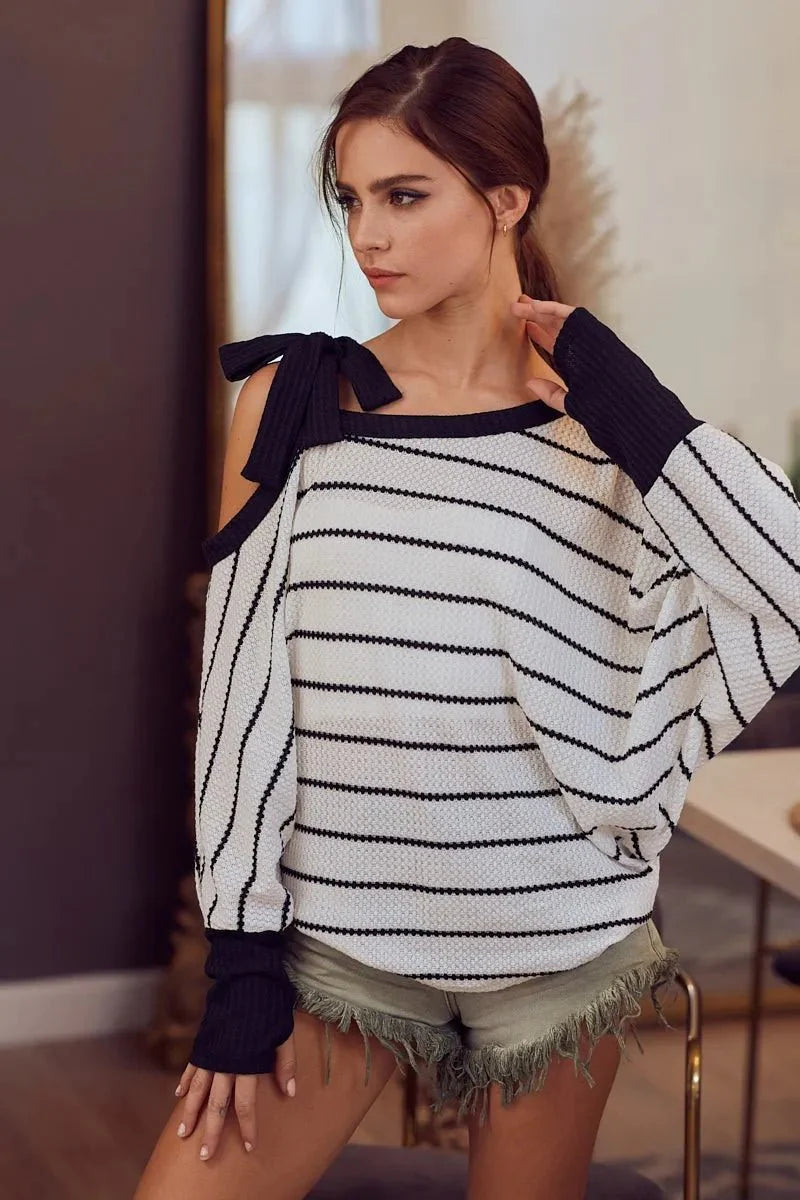 Top One-Shoulder Waffle Textured Ribbon for Everyday Style