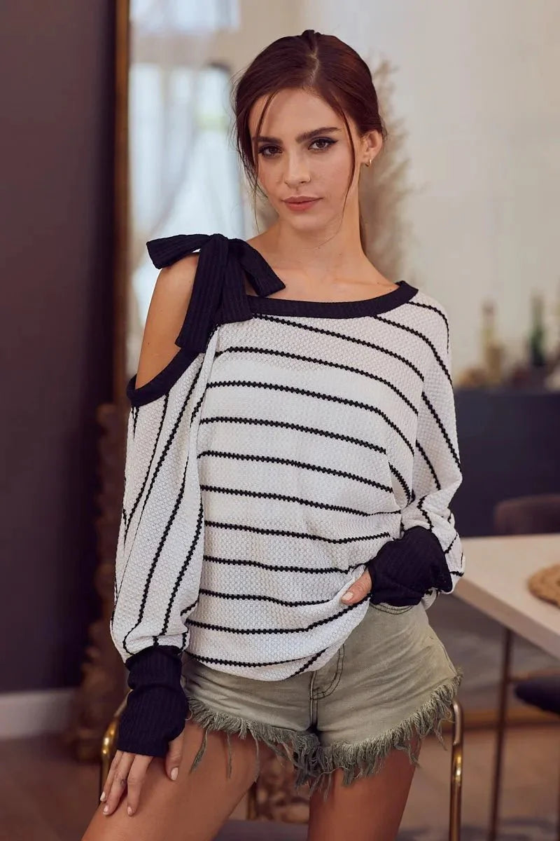 Top One-Shoulder Waffle Textured Ribbon for Everyday Style