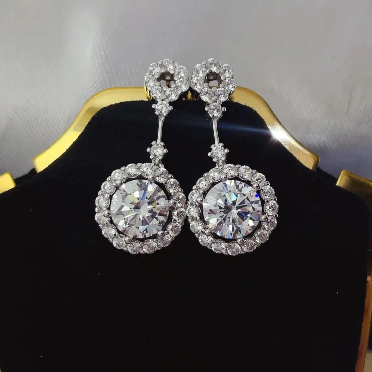 Earrings Platinum Moissanite 4ct Sterling Silver Pair