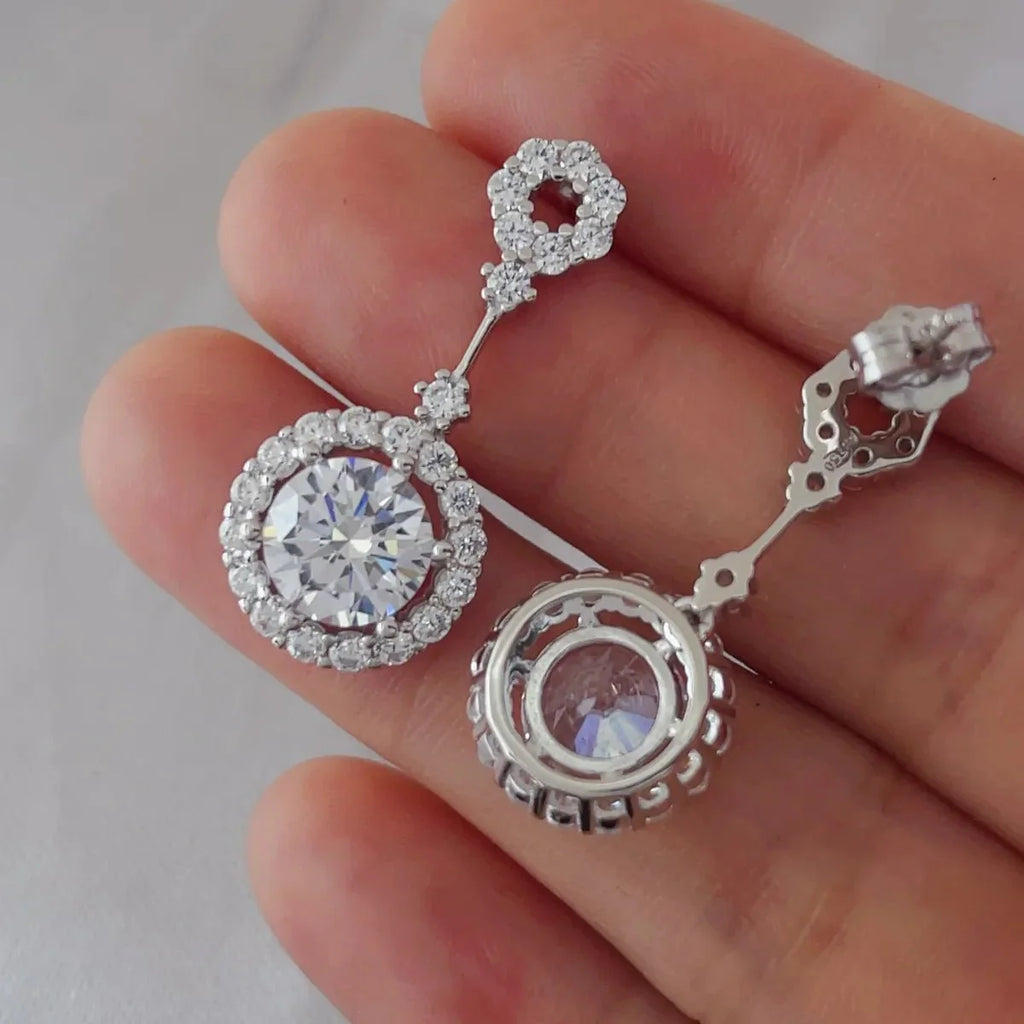 Earrings Platinum Moissanite 4ct Sterling Silver Pair