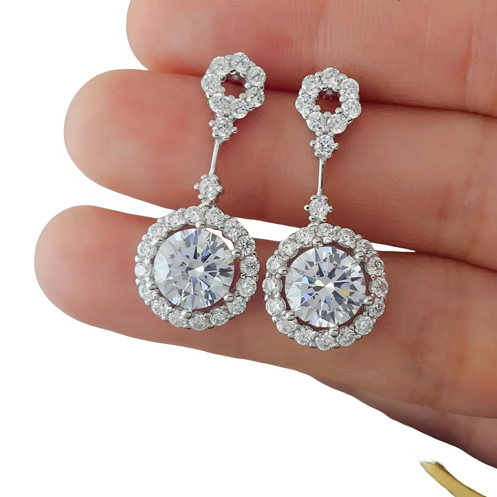Earrings Platinum Moissanite 4ct Sterling Silver Pair