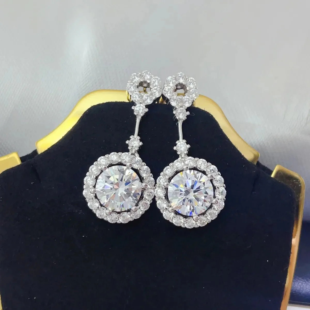 Earrings Platinum Moissanite 4ct Sterling Silver Pair