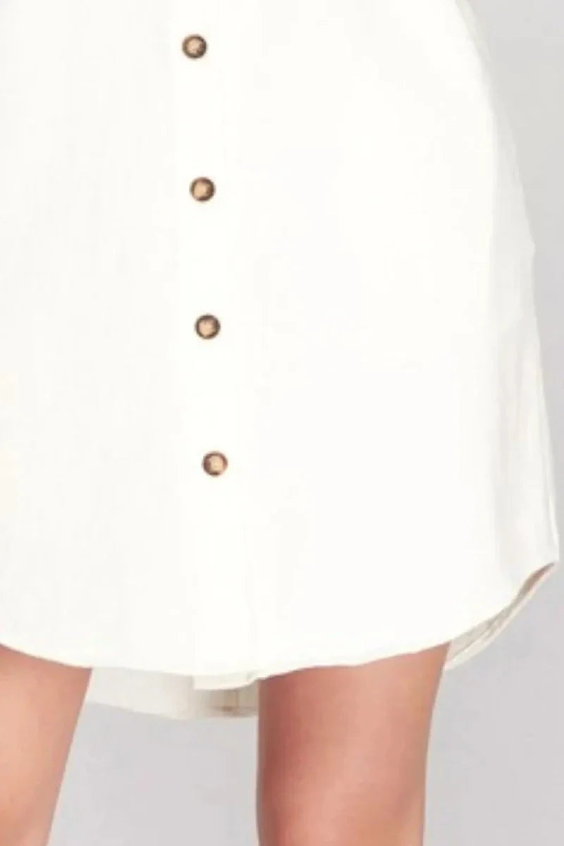 Plus Size White Twill Shirt Dress - Button Down Cuffed Long Sleeve Midi Women's Casual