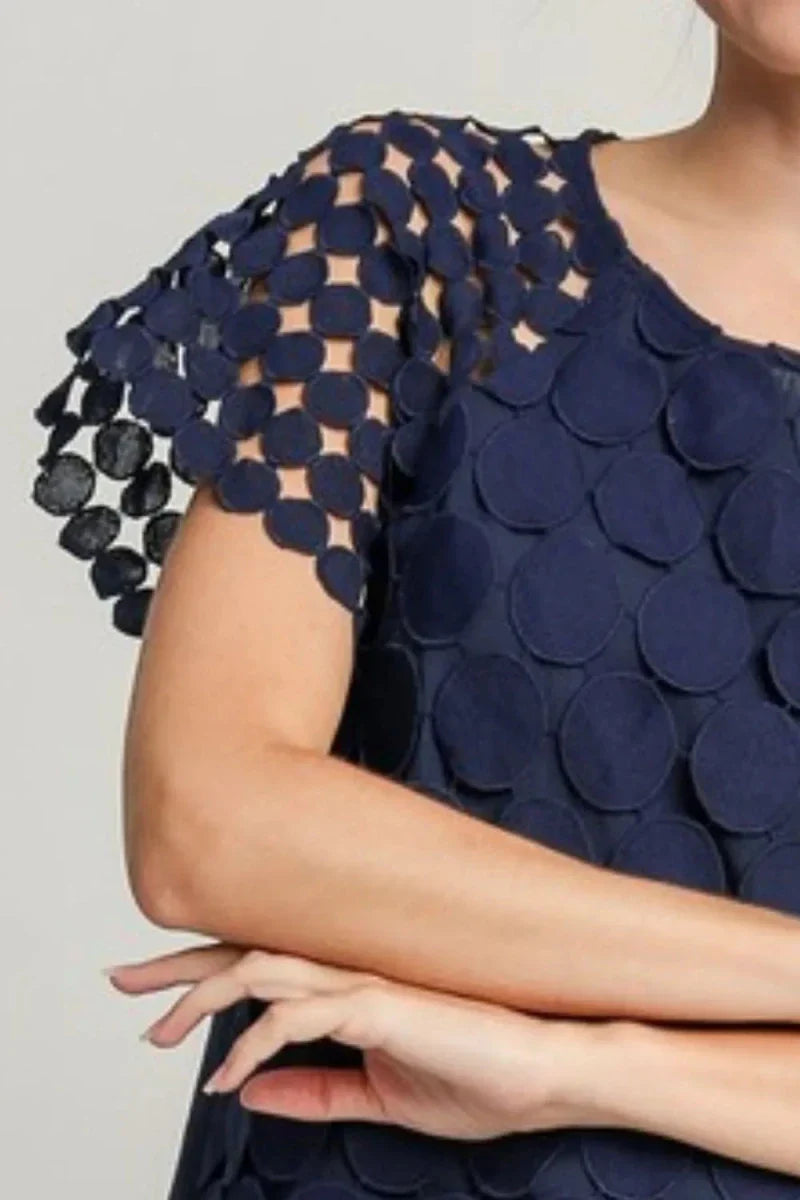 Plus Size Polka Dot Lace Blouse - Raglan Sleeve Round Neck Women's Top