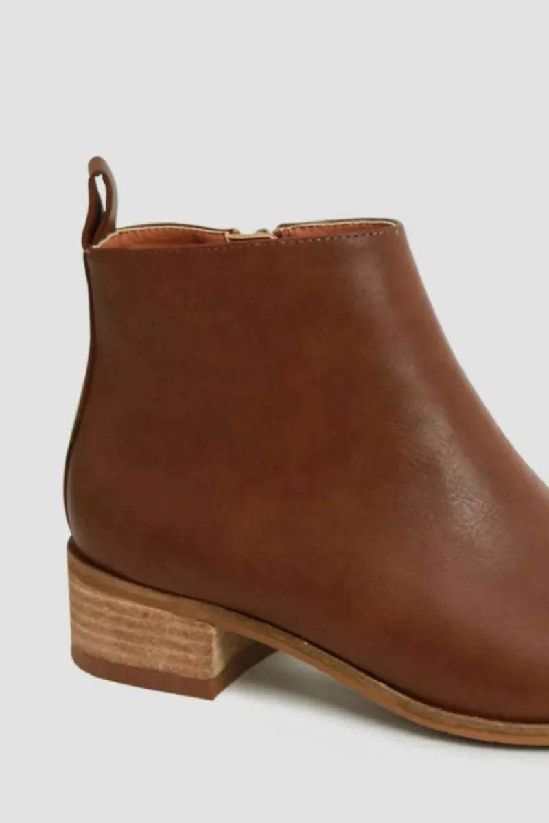 Heels PU Leather Block Boots – Versatile Low Heel Design