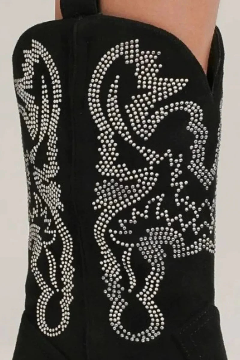 Dress Rhinestone Point Toe Boots Mid-Heel Shoes 58 Characters