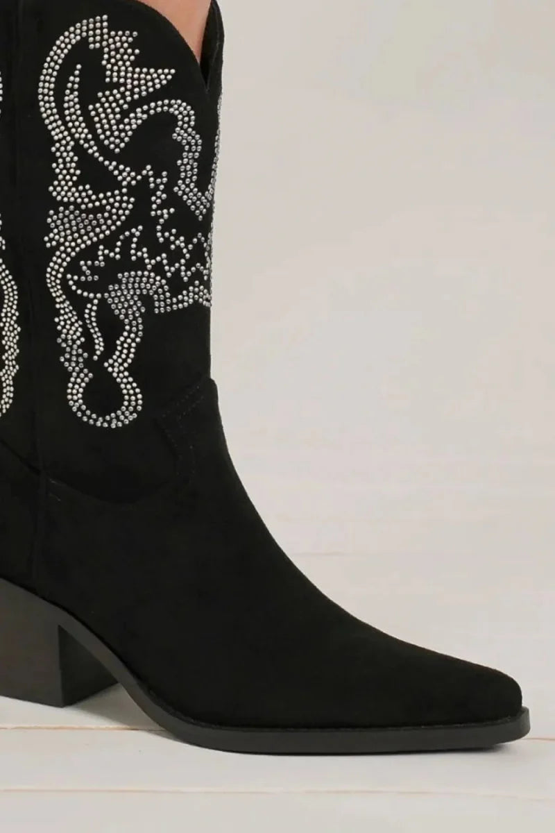 Dress Rhinestone Point Toe Boots Mid-Heel Shoes 58 Characters
