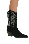 Dress Rhinestone Point Toe Boots Mid-Heel Shoes 58 Characters