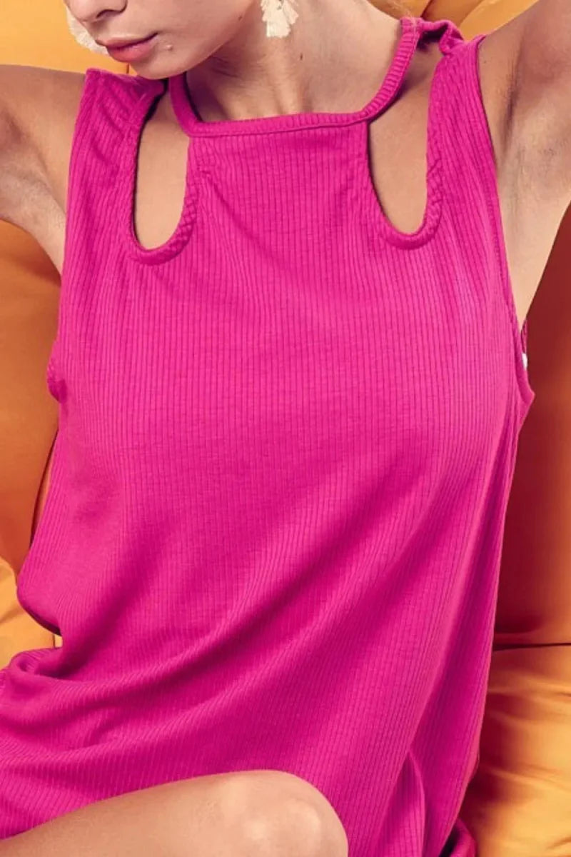 Top Rib Knit Shoulder Cut-Out for Everyday Modern Style
