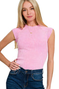 Top Ribbed Sleeveless Crew Neck Casual Acid Wash Fit