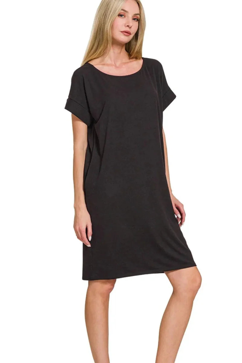 Dress Rolled Short Sleeve Round Neck for Everyday Wear