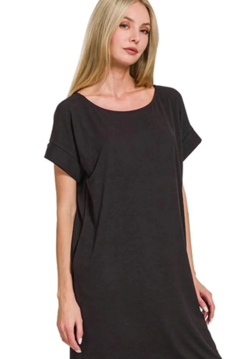 Dress Rolled Short Sleeve Round Neck for Everyday Wear